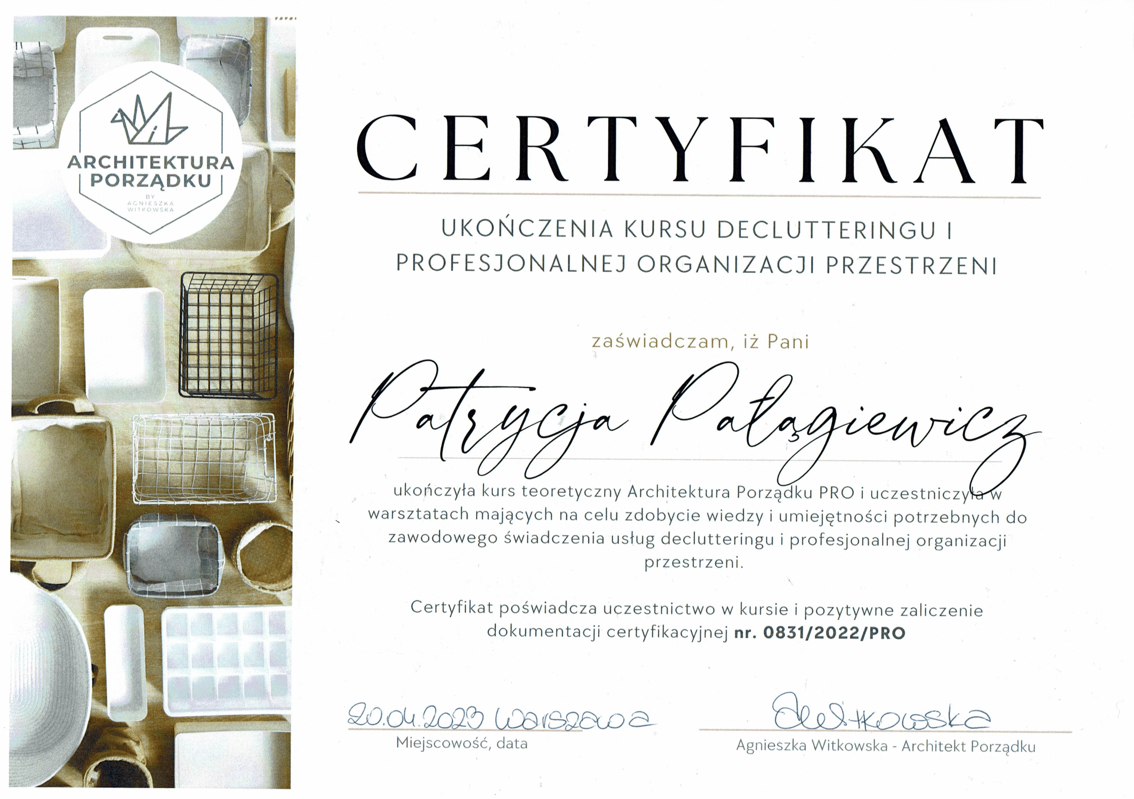 Certyfikat z architektury porządku
