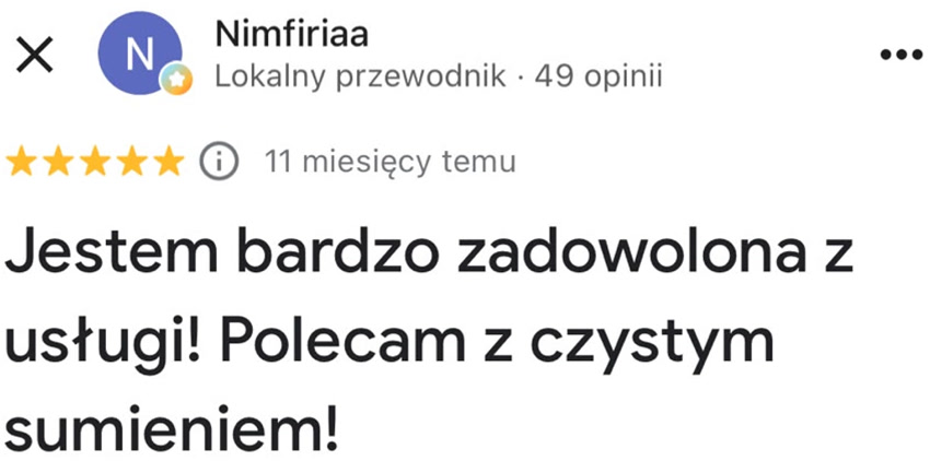 Jestem bardzo zadowolona z usługi! Polecam z czystym sumieniem!